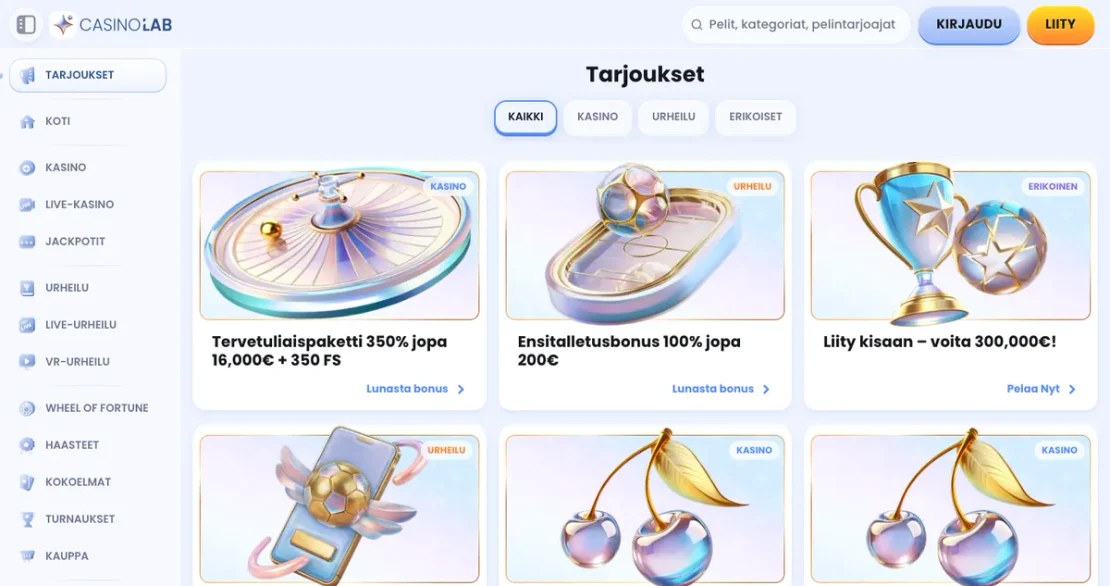 Bonusbereich auf der Website von casinolab.com