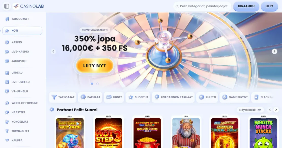 Casino-Lobby von casinolab.com: Slots auf der Startseite
