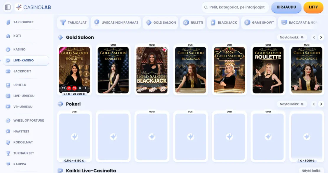 Live-Casino-Bereich von casinolab.com